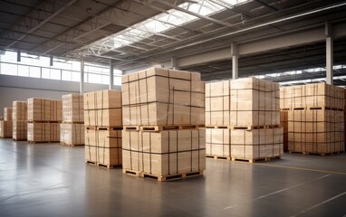 Many crates in large indoor warehouse
