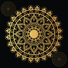 gold and black ornamental mandala design and background
