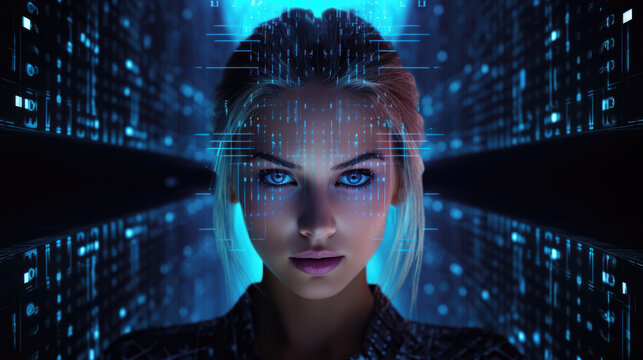 Futuristic cyberpunk portrait of a young woman