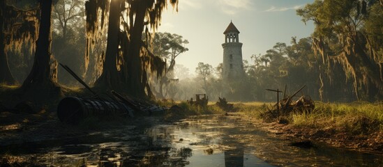 The swamp's dryness exposes Sau's bell tower due to different environmental issues.