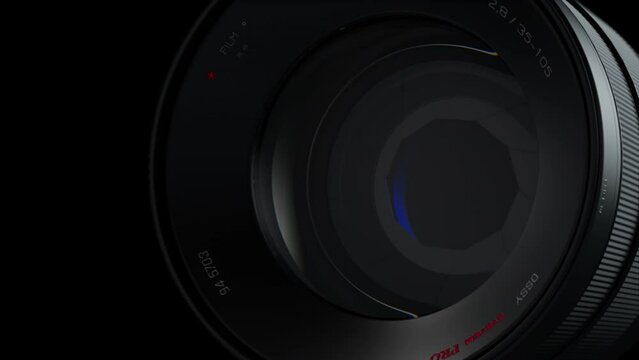 background with a close-up image of the lens on a dark background. The theme of Cinema and photography