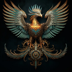 Obraz premium golden eagle with wings Golden shiny angel wings isolated on black background