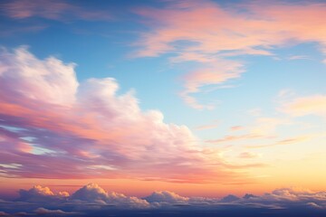 clouds soft colors gentle sky sunrise Background skyscape air sundown sunset beautiful blue bright cloud cloudscape cloudy colours coloured colourful dawn dusk - obrazy, fototapety, plakaty