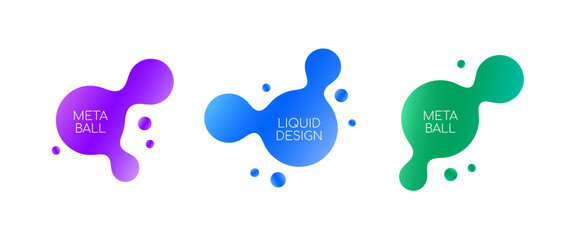 Abstract sphere blobs collection. Gradient liquid metaballs set. Bright amoeba blotches, drops or stains bundle. Morphing design elements for label, sticker, banner, tag, collage, poster. Vector pack