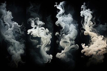 graphic various available options many taken smoke amount large A abstract black fire light white shape cigarette smoking burning curve blue wave art burn flames design smooth pattern skull - obrazy, fototapety, plakaty