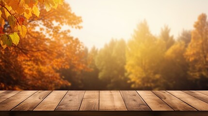 Naklejka na ściany i meble Empty Wooden Table With Autumn Background