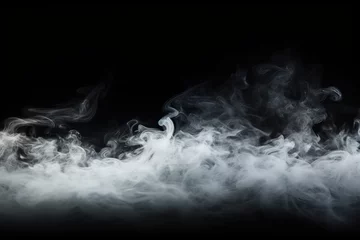 Fotobehang black isolated backdrop smoke dense fog background mist steam vapour white fluffy cloud abstract floor generator disco effect artificial thick fume emit dirty © akkash jpg