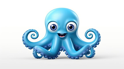 3d blue octopus cartoon isolated on white background