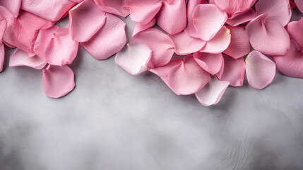 Pink petals on grunge gray background