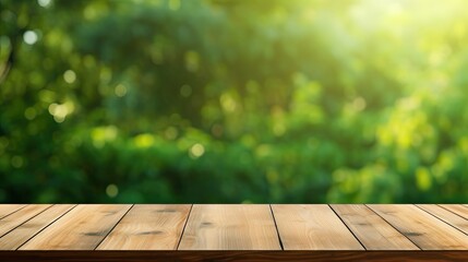 Empty Wooden Table With Green Background