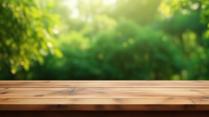 Empty Wooden Table With Green Background