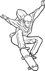 teenager skateboard player jump trick action 