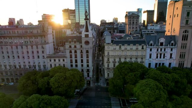 Beautiful aerial footage of Plaza de Mayo, the Casa Rosada Presidents house, The Kirchner Cultural Centre, in Puerto Madero. Buenos Aires, Argentina.