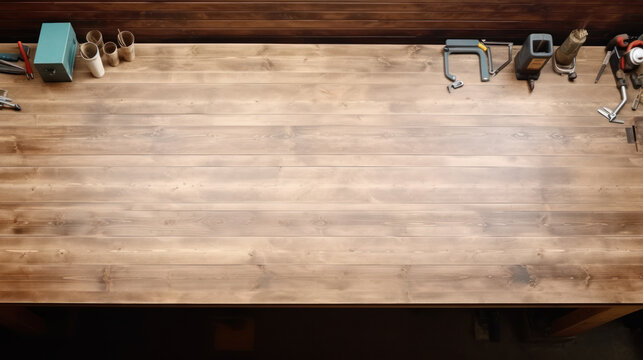 Working tools on wooden rustic background. top view