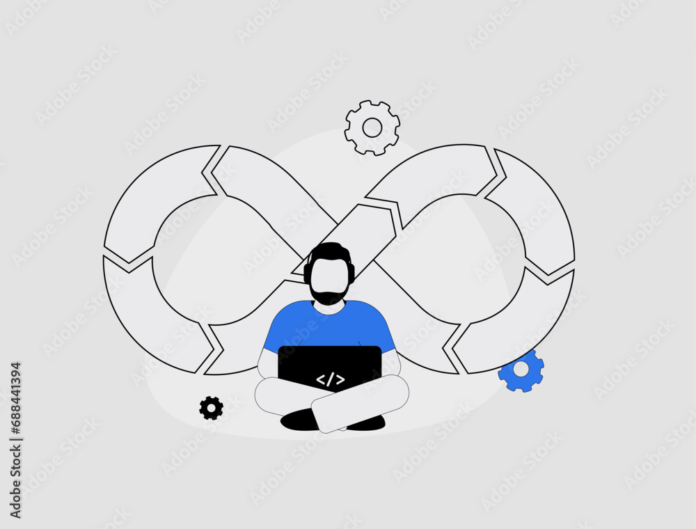  devops web concept. collaborative software creation and communication. modern development and manage