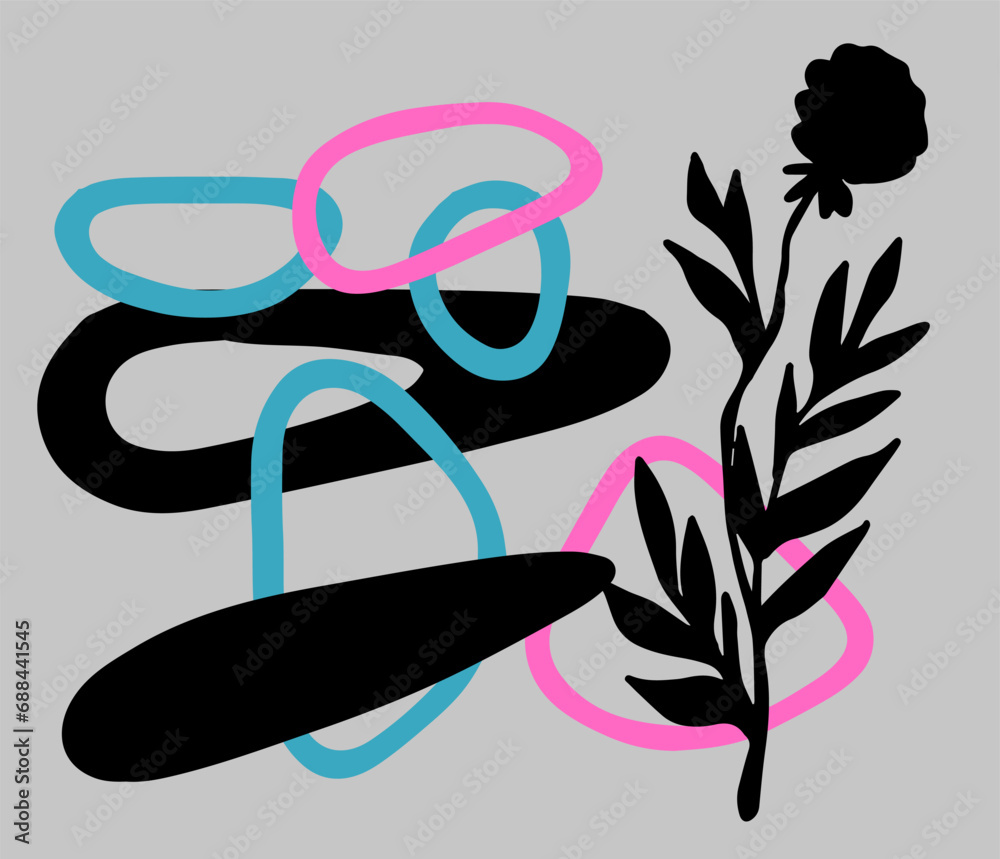 Poster abstract floral composition in nordic scandinavian art style. a collage of shapes and forms.