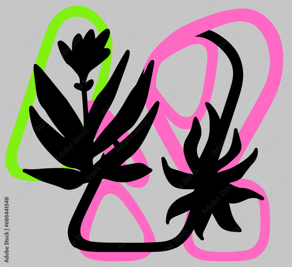 Aufkleber abstract floral composition in nordic scandinavian art style. a collage of shapes and forms.