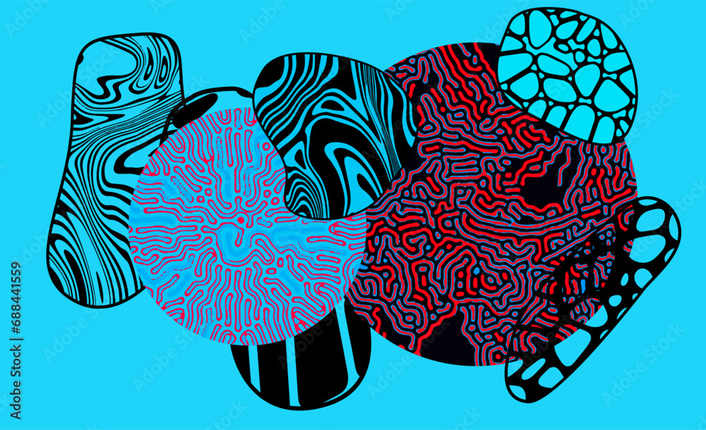Poster Abstract geometric composition in the style of Scandinavian minimalism. Collage of shapes and forms with textures.