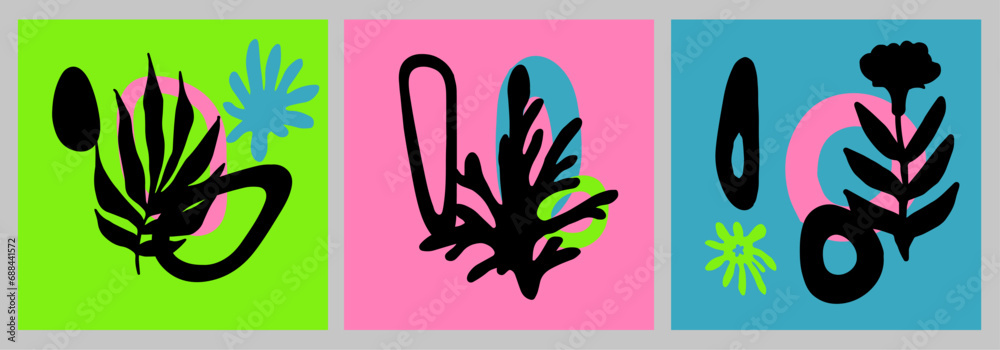 Poster abstract floral composition in nordic scandinavian art style. a collage of shapes and forms.