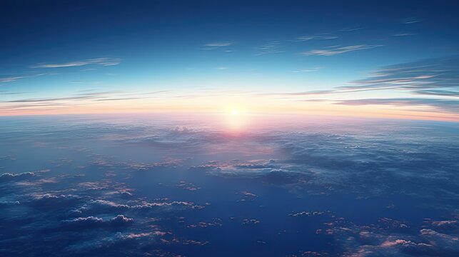 Flying over the world's oceans at dawn Airplane