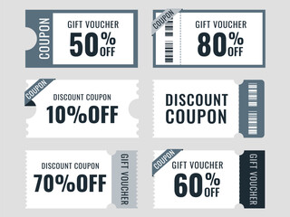 Blue, Various coupon promotion illustration set. coupon set, coupons, discount coupon, gift voucher, coupon book. Vector drawing. Hand drawn style