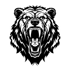 Angry Bear Sports Mascot Logo Monochrome Design Style