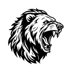 Angry Bear Roaring Mascot Logo Monochrome Design Style