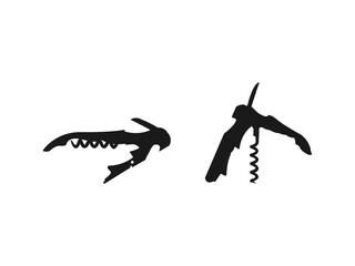 Drinks bottle-opener silhouette icons set. Bottle opener icon, vector sign, linear and full pictogram. silhouette bottle opener, bottle. vector icon set isolated on white background.