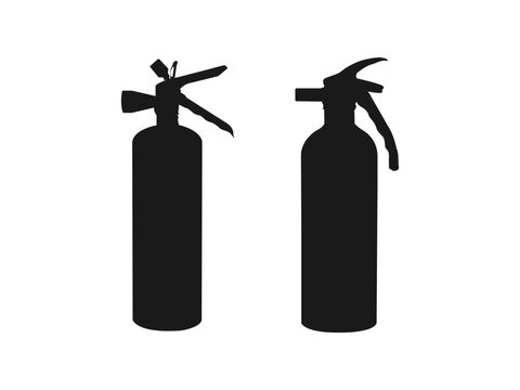 fire extinguisher silhouette icon. Fire extinguisher, hydrants and other accessories silhouette. Fire extinguisher flat icon black sign vector. isolated on white background.Firefighter equipment.