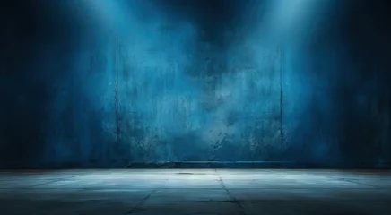 Foto op Aluminium background wall products splay texture interior float smoke room studio cement abstract blue dark Empty street fog wallpaper asphalt nightclub ray road neon © akkash jpg