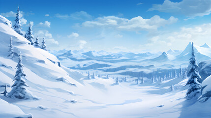 Obraz premium Winter background with snow covered mountains and trees. Ai generate.