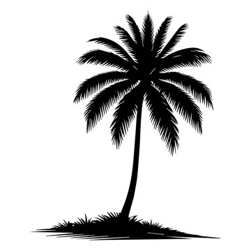 Sea beach with coconut tree vector silhouette, coconut tree vector silhouette, silhouette, palm tree vector
