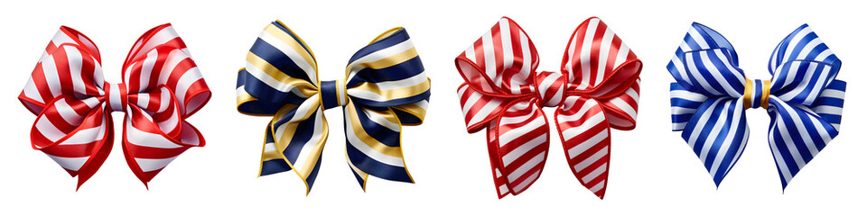 striped ribbon bow set isolated on transparent background - design element PNG cutout collection