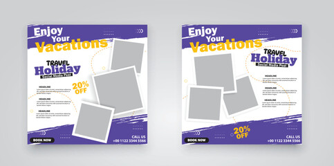 Travel business promotion web banner template design for social media. 