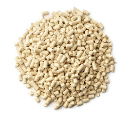 Wooden filler for cat litter box isolated on white background