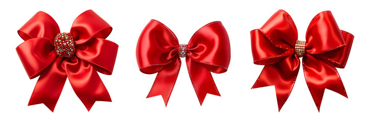 red ribbon bow isolated on transparent background - design element PNG cutout