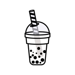 Bubble Tea or Coffee Drinks Isolated on White Background. Pearl Milk Tea, Boba Yummy Beverages in Glass or Plastic Cups with Straw, Graphic Design Collection, Cartoon Vector Illustration. Icon