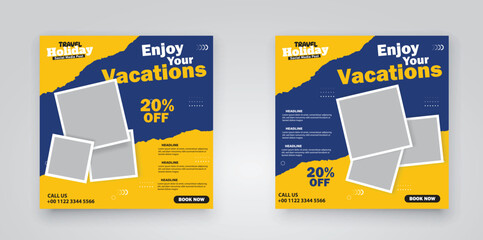 Travel business promotion web banner template design for social media. 