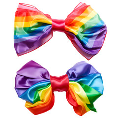 rainbow ribbon bow set isolated on transparent background - design element PNG cutout collection