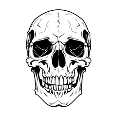 Cracked Smiling Skull Logo Monochrome Design Style