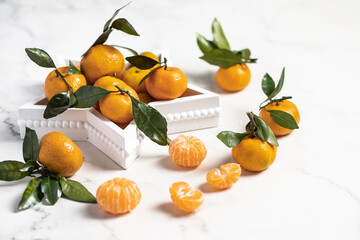 tangerines with leaves, oranges, citrus fruits
