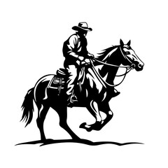 Cowboy Riding Horse Logo Monochrome Design Style