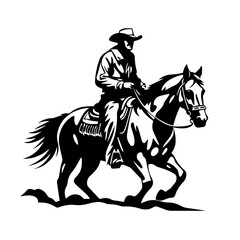 Fototapeta na wymiar Cowboy Riding Horse Logo Monochrome Design Style