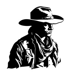 Cowboy With Neck Scarf Logo Monochrome Design Style