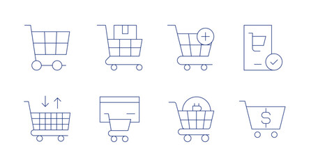 Shopping cart icons. Editable stroke. Containing delivery box, ecommerce, cart, shopping cart.