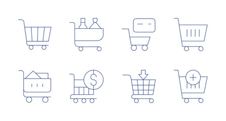 Shopping cart icons. Editable stroke. Containing Shopping cart icons. Editable stroke. Containing trolley, sale, shopping, add to cart, shopping cart.