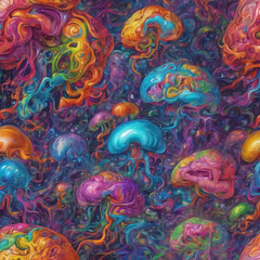 Fototapeta na wymiar A fantasy drawing of the human brain with a tree pattern and crazy colors