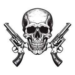 skull and gun vector with skull tshirt design