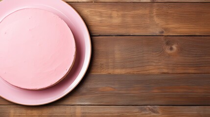 Fototapeta na wymiar Pink cake on a wooden table top view