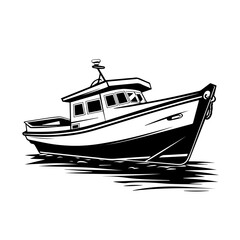 Fishing Boat Logo Monochrome Design Style - obrazy, fototapety, plakaty